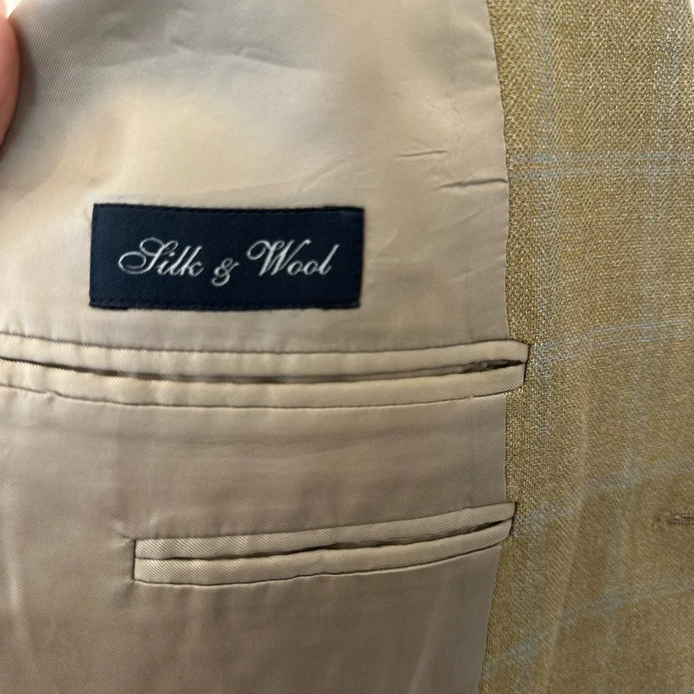 Ermenegildo Zegna Tan and Blue Dapper Old Money Silk and Wool Blend Blazer (44R)